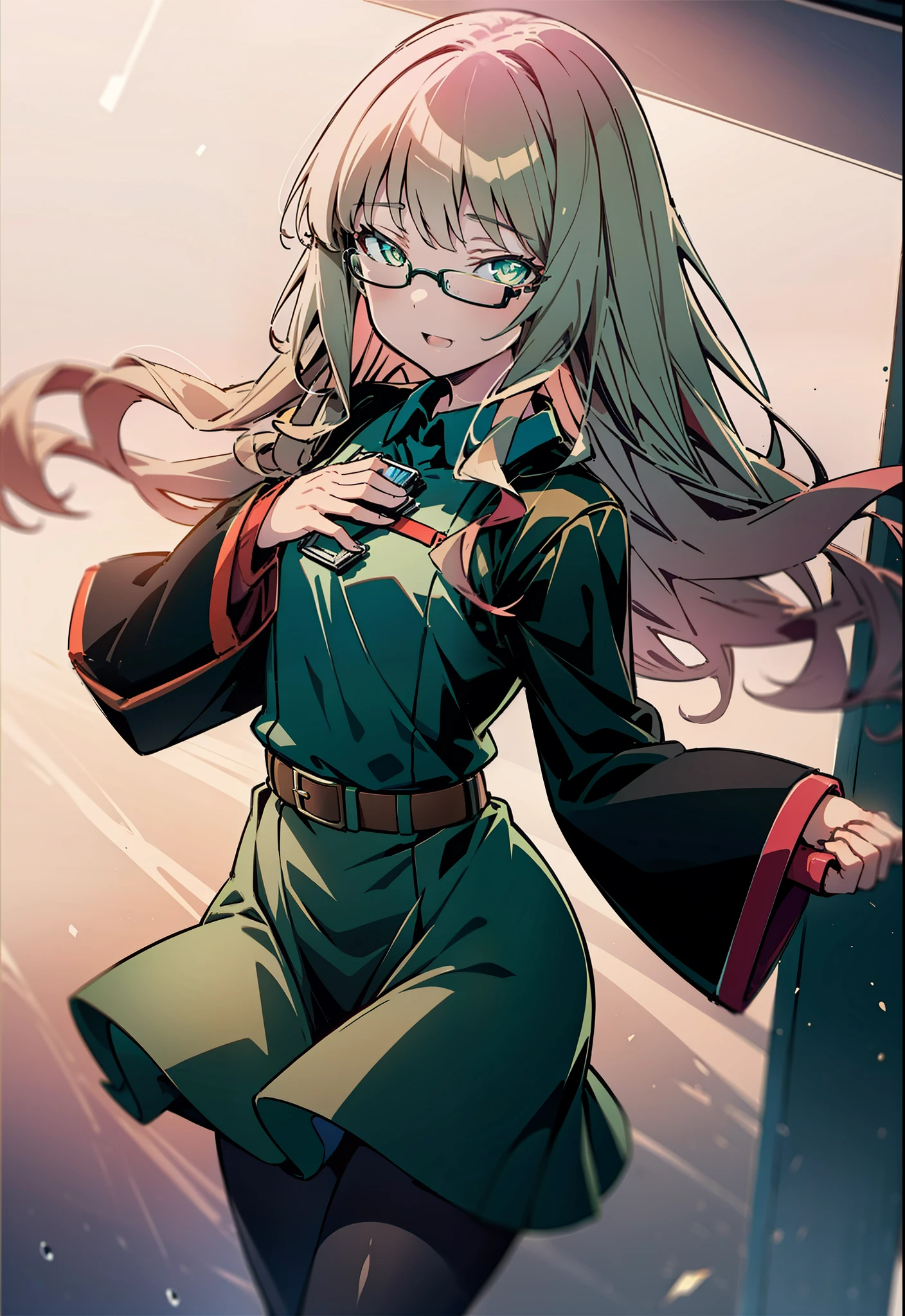 minami yume ,sss Dynazenon ,Long Hair, Brown Hair, (Green Eyes:1.5) ,Center of chest,hair band,happy smile, smile, Open your mouth, Black-rimmed glasses, Black dress,Short sleeve,Black long skirt,Stiletto heels,Walking,Daytime,Clear skies,whole bodyがイラストに入るように,There is a computer on the table,
break looking at viewer, whole body(Cowboy Shot:1. 5)
break indoors, office,
break (masterpiece:1.2), highest quality, High resolution, unity 8k wallpaper, (shape:0.8), (Beautiful and beautiful eyes:1.6), Highly detailed face, Perfect lighting, Highly detailed CG, (Perfect hands, Perfect Anatomy),