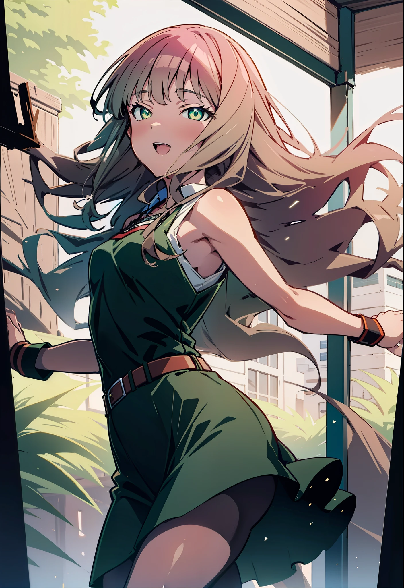 minami yume ,sss Dynazenon ,Long Hair, Brown Hair, (Green Eyes:1.5) ,Center of chest,hair band,happy smile, smile, Open your mouth, Black-rimmed glasses, Black dress,Short sleeve,Black long skirt,Stiletto heels,Walking,Daytime,Clear skies,whole bodyがイラストに入るように,There is a computer on the table,
break looking at viewer, whole body(Cowboy Shot:1. 5)
break indoors, office,
break (masterpiece:1.2), highest quality, High resolution, unity 8k wallpaper, (shape:0.8), (Beautiful and beautiful eyes:1.6), Highly detailed face, Perfect lighting, Highly detailed CG, (Perfect hands, Perfect Anatomy),
