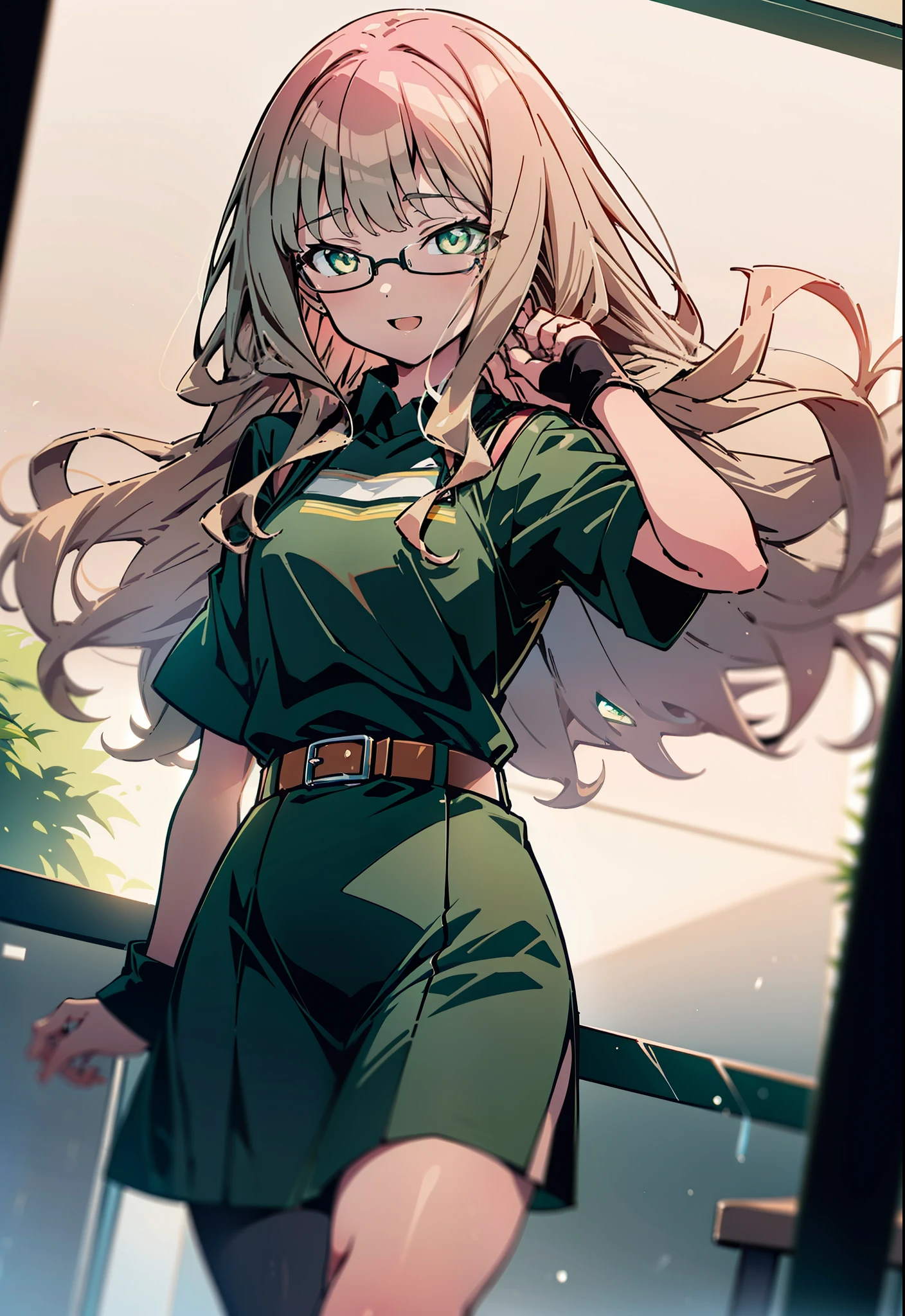 minami yume ,sss Dynazenon ,Long Hair, Brown Hair, (Green Eyes:1.5) ,Center of chest,hair band,happy smile, smile, Open your mouth, Black-rimmed glasses, Black dress,Short sleeve,Black long skirt,Stiletto heels,Walking,Daytime,Clear skies,whole bodyがイラストに入るように,There is a computer on the table,
break looking at viewer, whole body(Cowboy Shot:1. 5)
break indoors, office,
break (masterpiece:1.2), highest quality, High resolution, unity 8k wallpaper, (shape:0.8), (Beautiful and beautiful eyes:1.6), Highly detailed face, Perfect lighting, Highly detailed CG, (Perfect hands, Perfect Anatomy),