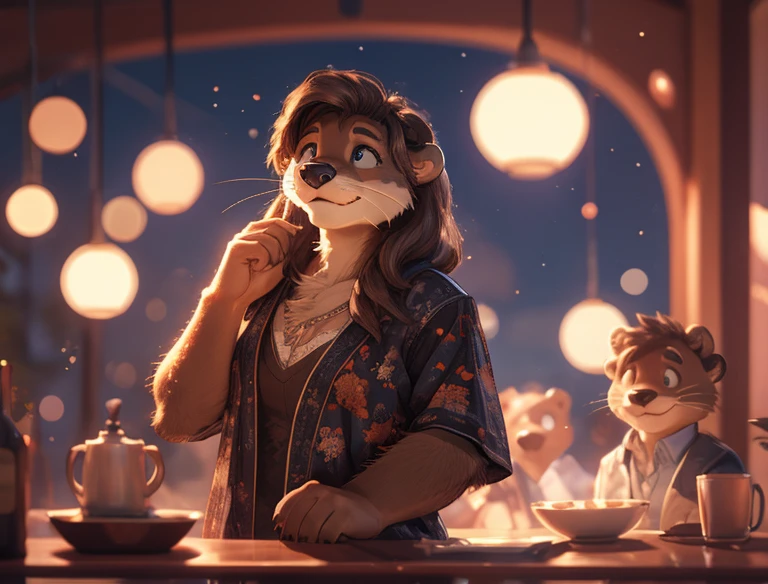 Hallucination, daydream , Bokeh , hairy fur female otter , good body shape , (Don't worry, I'm wearing) , Itchy groin