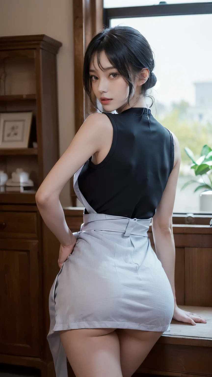 ((Face the front of your body at the camera:2.0)), (((ロング丈のapron:2.0))), (Clothing:2.0, book clerk:2.0, apron:2.0, T-Shirts:1.5, Skinny jeans:1.5, sneakers:1.5), (book store:1.5), (Wet:1.5), ((A grin:1.2, Small breasts:1.5, slender:1.5, Small Ass:1.5)), ((Japanese, 1 Girl, 18-year-old, 7 heads, Ideal body proportions, Black Hair, With bangs, Small breasts, Erect nipples, slender, Small Ass, Beautiful feet, Skinny Legs)), Surrealism, Cinematic Lighting, Depth of written boundary, First Person View, Boobs F/1.8, 135mm, Ticker, Mastepiece, Curate, ((Anatomically correct:1.3)), Textured skin, Super Detail, High detail, High quality, Awards, Best Quality, High resolution, 8K