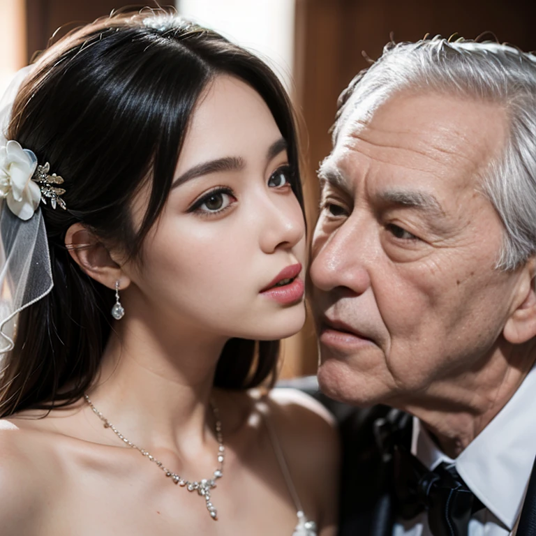 (1 female)、(1 elderly male:1.1)、(so beautiful)、(Beautiful Face:1.5)、(Detailed face:1.4)、(Groom spreads bride&#39;s legs:1.3)、(White panties are visible)、(Groom touches bride&#39;s crotch)、(Bride sitting in a chair at the reception)、(she is wearing a miniskirt prom dress)、(Groom in a white suit:1.8)、(barefoot)、(At S.F.W.)、I'm looking at the camera with a smile on my face,(((((A beautiful race queen in her 20s cheers on the team at the starting point of Suzuka Circuit.、Captivating the audience with her best smile, Full of spectators.stand：3.0)))