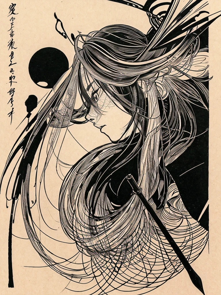 8K、master piece、highest quality、highest level、Highest image quality、Draw with black ink on white paper、ink style drawing、black and white、Pen strokes are very detailed and dynamic、Expressing shading with precise lines、delicate and accurate expression、modern art、stroke style、Artistic expression、great technique、Samurai of the Edo period in Japan、ninja、Kamuy Gaiden、Sarutobi Sasuke、Musashi Miyamoto、