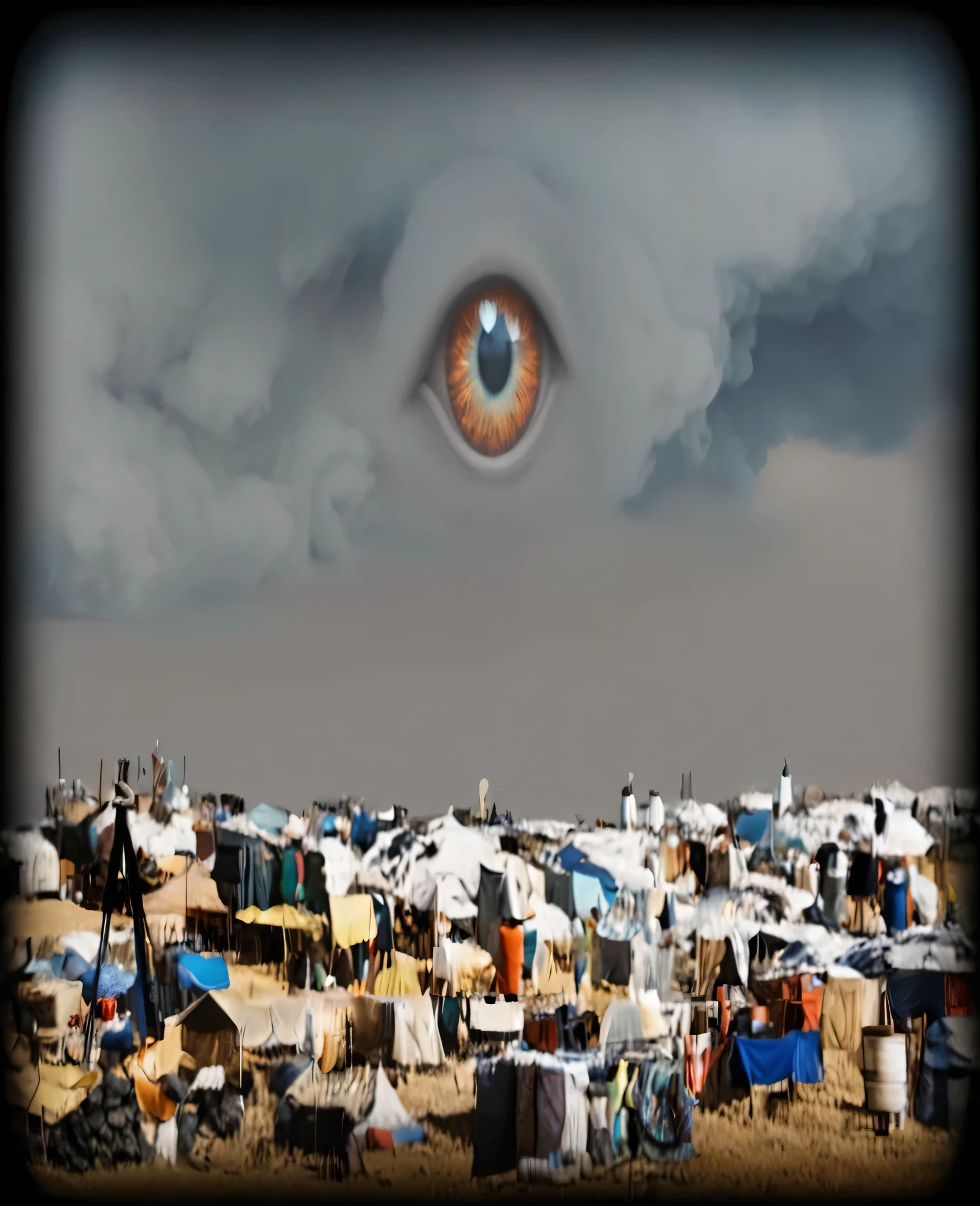 eye in the middle of a cloud of volcano smoke, Volcano erupting with eye on top, tons de azul, arte digital inspirada em Cyril Rolando, surrealismo, Portrait of a giant eye in the smoke of a volcano, mystic eye, nuvem de fumo com um olho, surrealismo