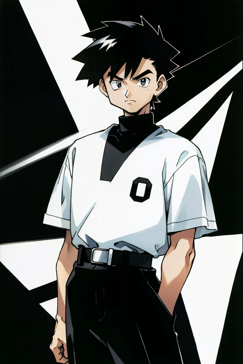 by Ken Sugimori, sugimori 1990s, ((only 1man)), black and white uniform, sports referee ((hands behind their back)), full black pupils, manga, best quality, highly detailed, clean lines, cowboy shot, good hands, good eyes, hd, 8k, professional, symmetrical, hires, 8k,