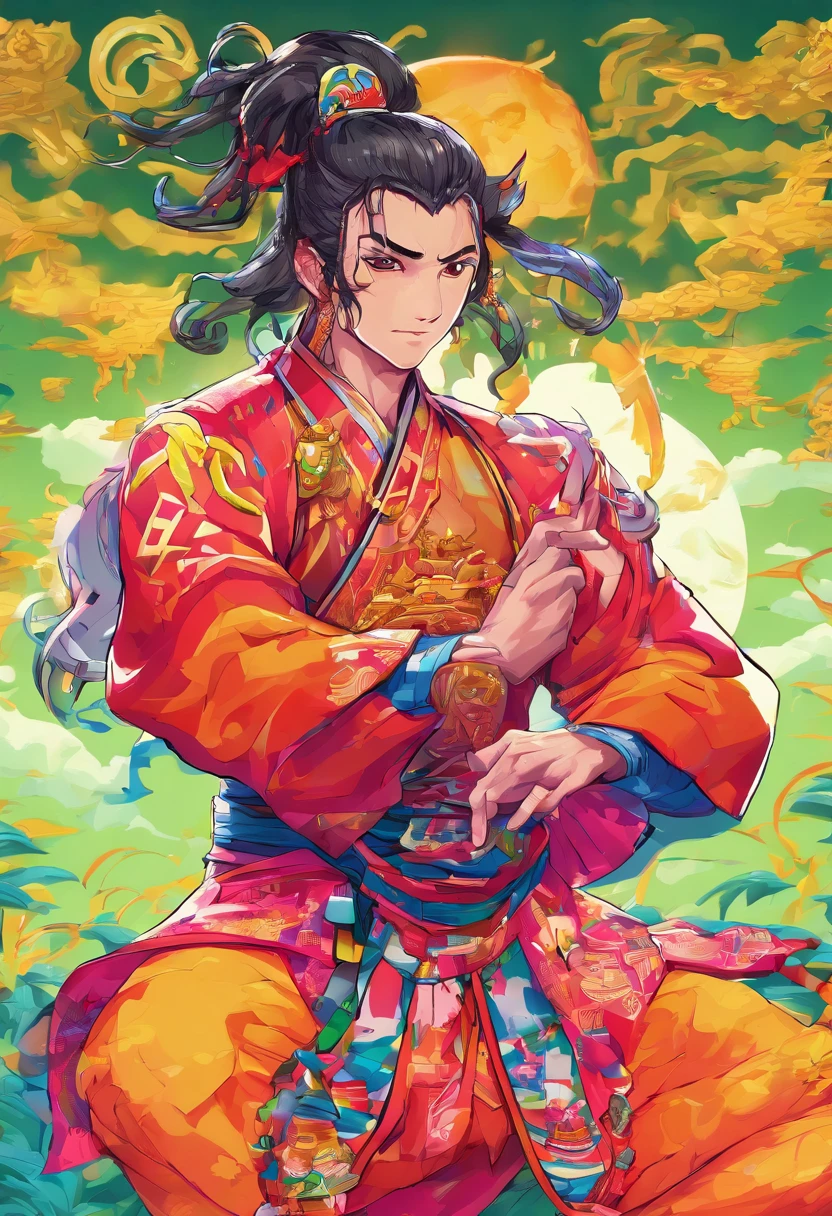 Ancient Chinese man in armor、Clever man、Looking into the camera、His hair is in a bun、Only one topknot、Black Hair、Stand and pose、Pixel art、(masterpiece, highest quality, highest quality), pixel,pixel art,whole body,Characters in Romance of the Three Kingdoms、Transform、Short Deformation、The head is decorated with white embroidery....、Handsome man in trousers