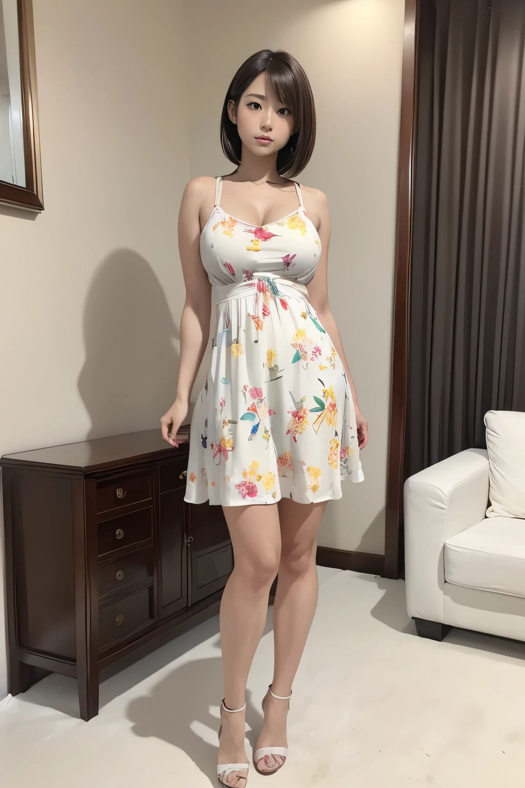 A woman in a white dress standing in a room - SeaArt AI