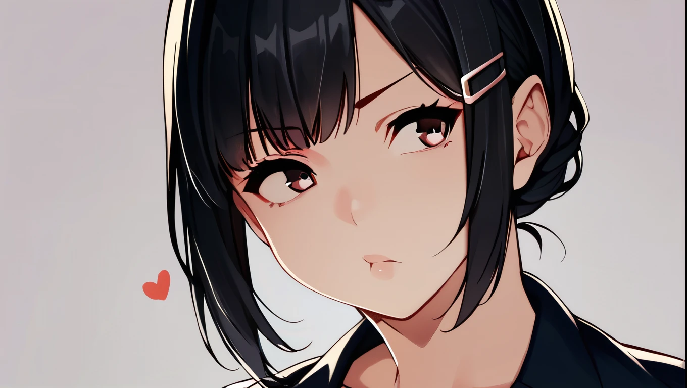 score_9, score_8_superior, score_7_superior, Cowboy Shot, One girl, amount, Hair Clip, Voice of the Heart, Black Hair, bangs,
, serious、