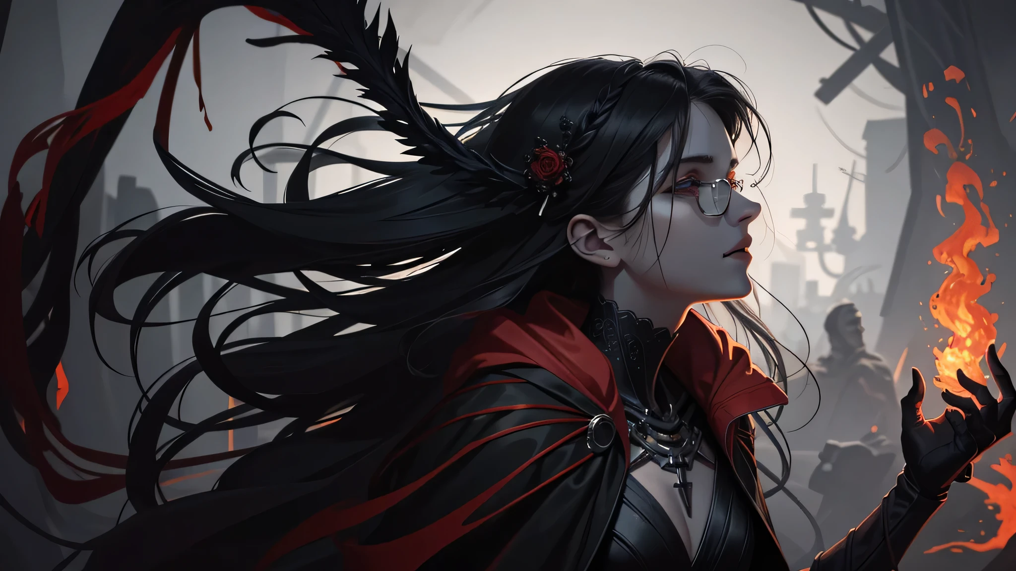 A young girl, lost in the macabre spectacle of skeletal figures, her countenance distorted into a chilling, maniacal laughter. Bathed in a grotesque, blood-red liquid, this dark fantasy tableau is meticulously crafted for 8K resolution, showcasing an intricate blend of clothing details, and skin texture in hyper-realistic accuracy. The dynamic, moody color palette further amplifies the ominous ambiance. Dramatic lighting accentuates the minute facial features and the crazed, captivating expression on her face, creating a strikingly beautiful yet disturbing portrait. A masterpiece, emblematic of the artist'