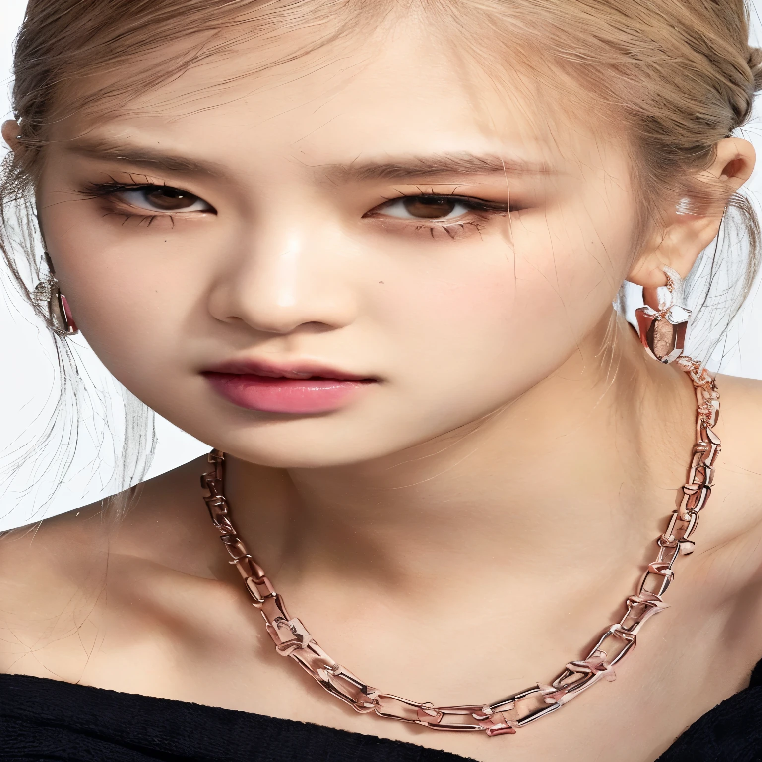 um close de uma mulher usando um colar e brincos, roseanne park of Blackpink, portrait of jossi of Blackpink, jossi of Blackpink, portrait jisoo Blackpink, lalisa manoban of Blackpink, Blackpink jennie, lalisa manobal, jisoo of Blackpink, jisoo from Blackpink, jia, estacionar a partir de-min, Jinyoung Shin, Blackpink, kpop idol portrait