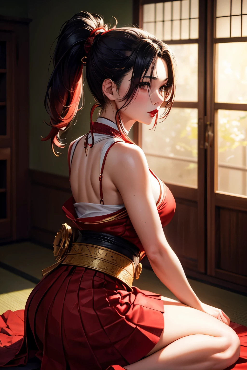 Look at me from the front, a mini-dress that is a stylish arrangement of Japanese kimono and Western style, the ultimate realist woman by Albrecht Dürer and Pieter Brueghel, highly detailed eyes, transparent eyes, photorealistic, Dynamic lighting, fantasy art work, award-winning, highly detailed face, 4K, masterpiece, one girl, highest quality, great lighting, tasteful work, volumetric lighting, gentle light, art award work, panties, Feminine movements, poses, and skin