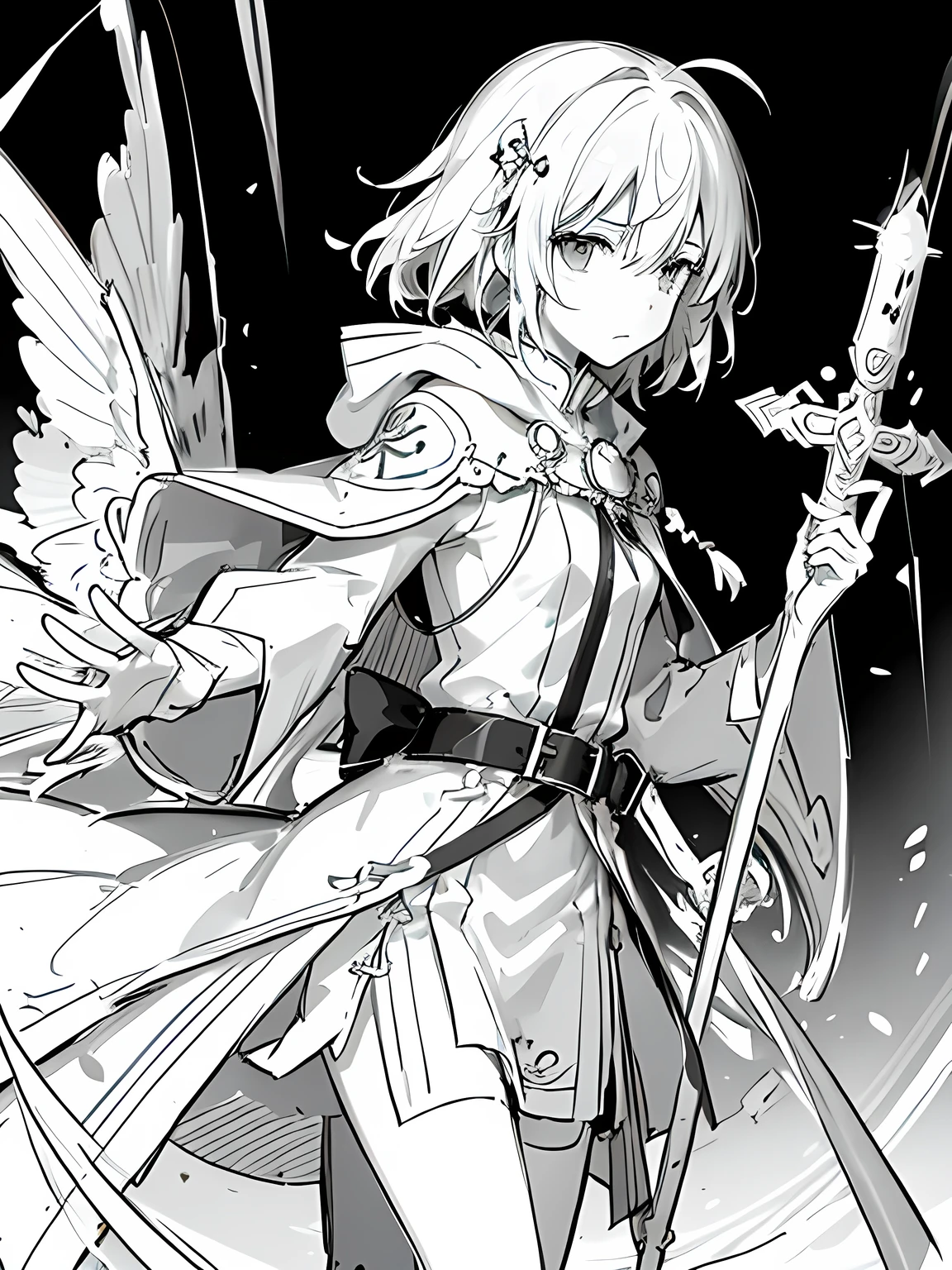 Line art background, background, Monochrome, Line art, ((sketch)),Highest quality,masterpiece,monochrome,Lineart,single color,Create a detailed coloring page,Long Robe、Cape、Sacred costume、Hooded、mysterious、cross、prayer book、belt、Stall、Combat walking stick、Mace、Sacred Equipment、sympathy、Dedicated、Deep Faith、prayer、meditation、rational、meditation、Healing Magic、Defensive Magic、Support Skills、treat、detoxification、reanimation、Holy Element Attack、Peace of mind、Divine Aura