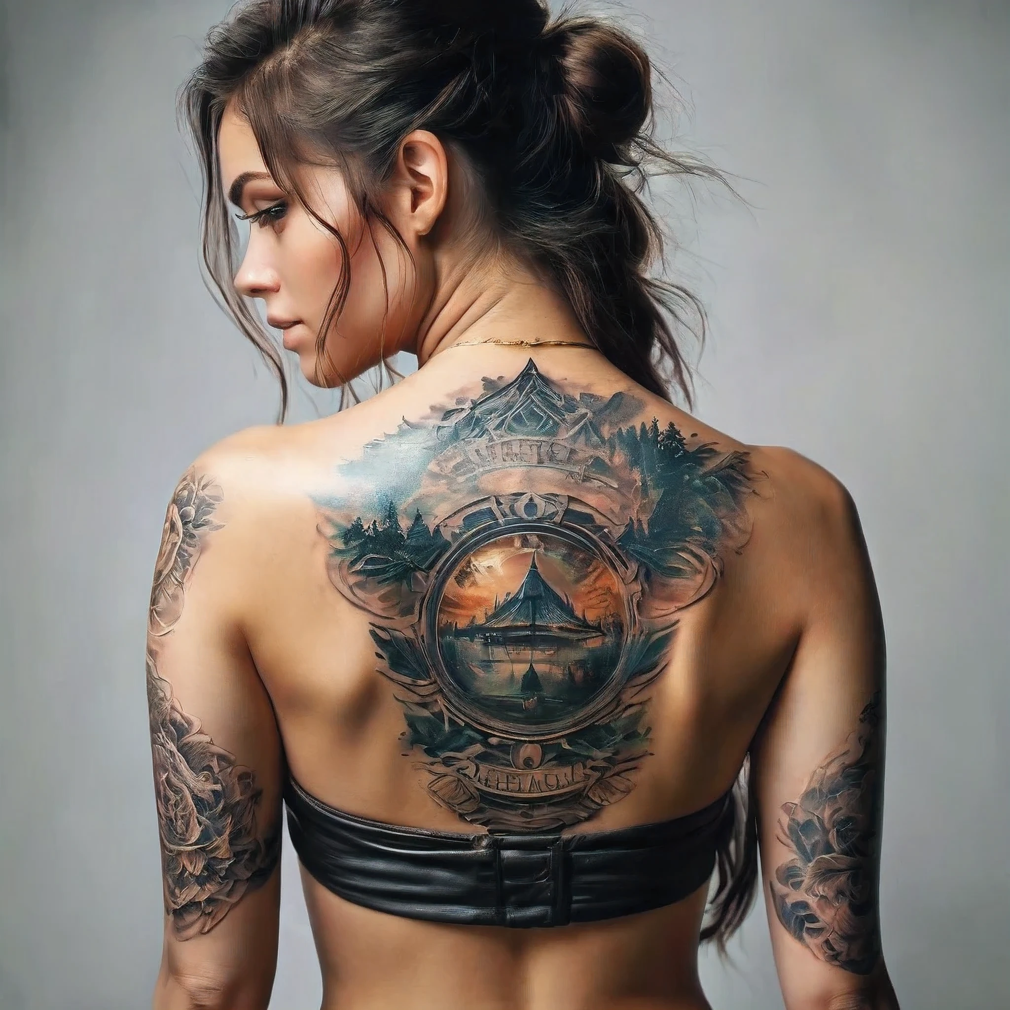best quality, ultra realistic, Back Tattoo, 