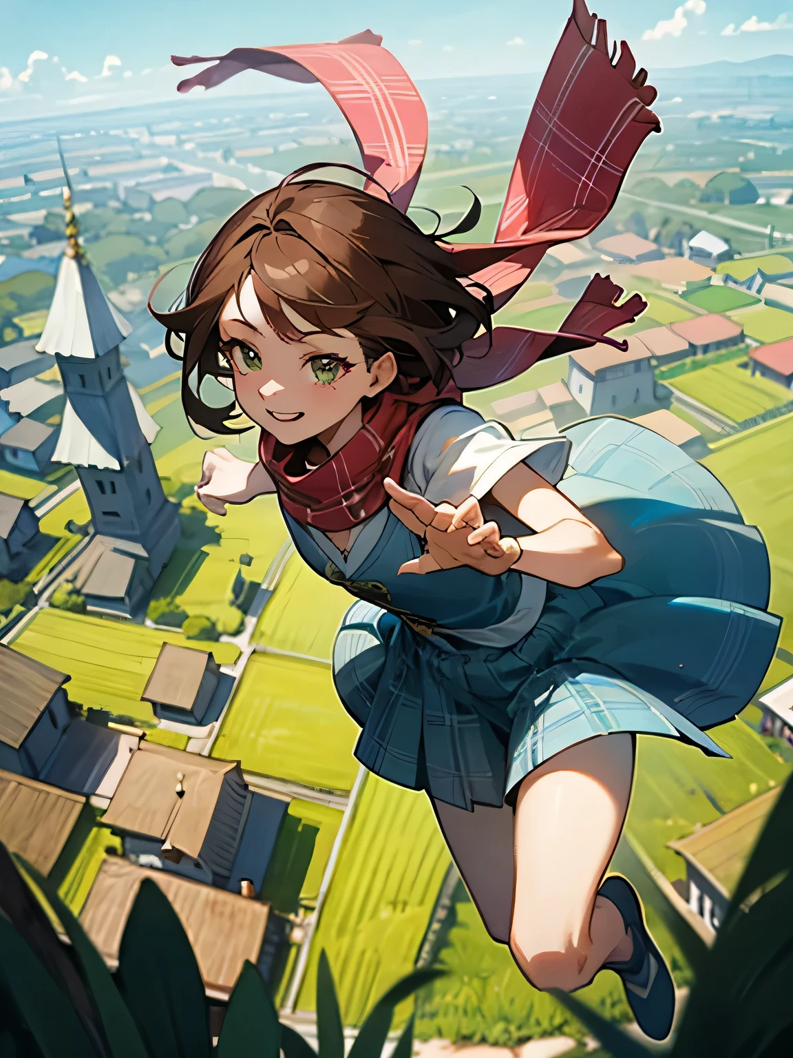 Masterpiece、hightquality、1girl in、adventurer、a miniskirt、Cantera、headlamp、caves、Cute anime illustration、