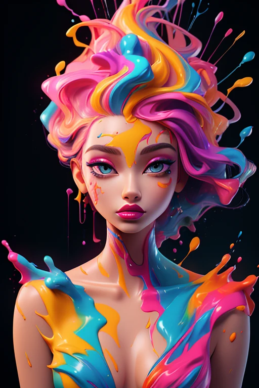 (masterpiece, highest quality, highest quality, Official Art, Abstract aesthetics),alone,(One girl),(Upper Body|whole body),Woman with colorful lipstick,Psychedelic Dripping Colors,Small breasts,The best of Behance,Inspired by Alberto Seveso,Smooth digital art,Behance Art,Amazing digital art,Beautiful Acrylic Fluid Portraits,cgsociety saturated color,Photorealistic digital art,Trending Digital Art,Surreal digital art,Shiny digital painting,Amazing digital fashion photography,Ultra-high resolution,