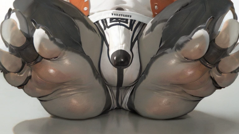 close up of bulge through white underwear, feet are shown