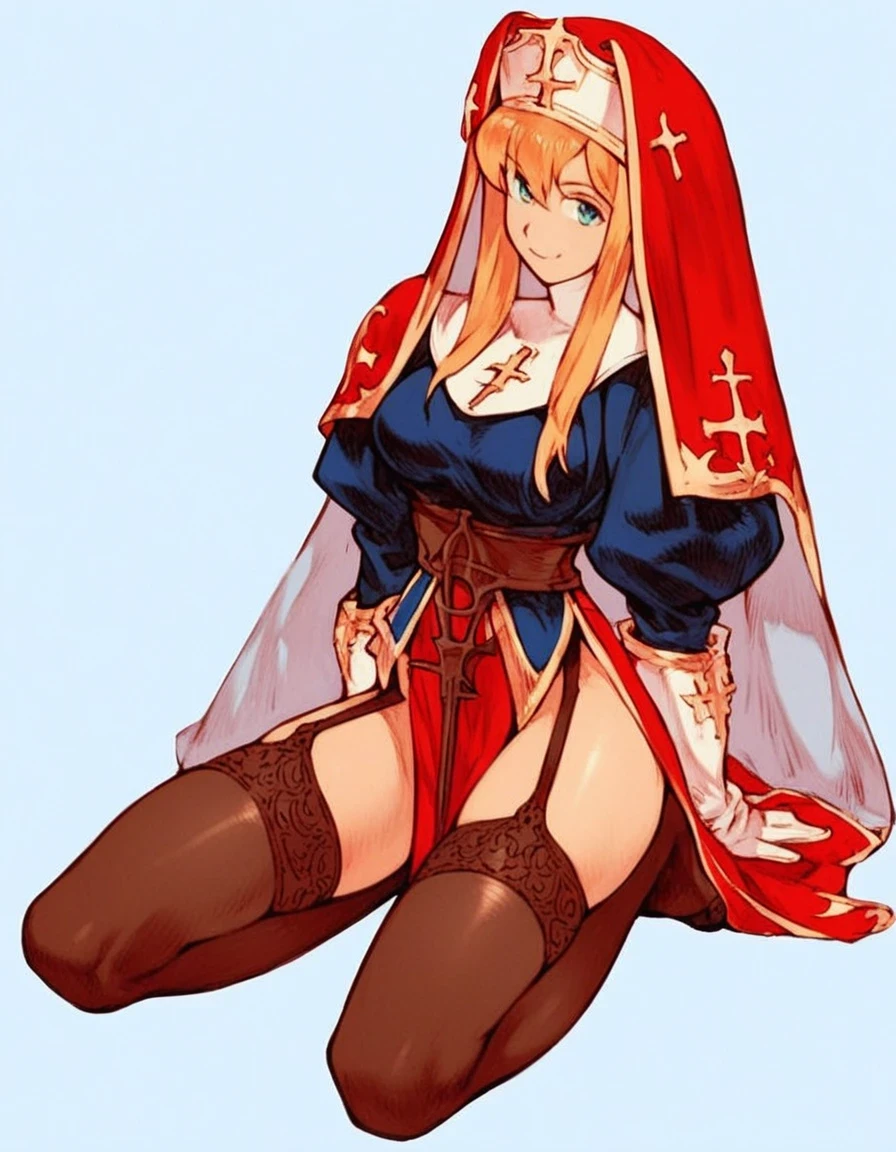 female fantasy game, at the pub, seductive pose, sexy, dinking at the bar score_9, score_8_up, score_7_up, score_6_up, score_5_up, score_4_up, hd, (ultra hd quality details), 8K, saint, wearing cleric robes and stockings, source_anime, 2d illustration, rating_explicit