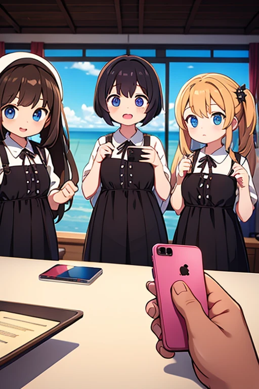 Group of girls looking at one phone