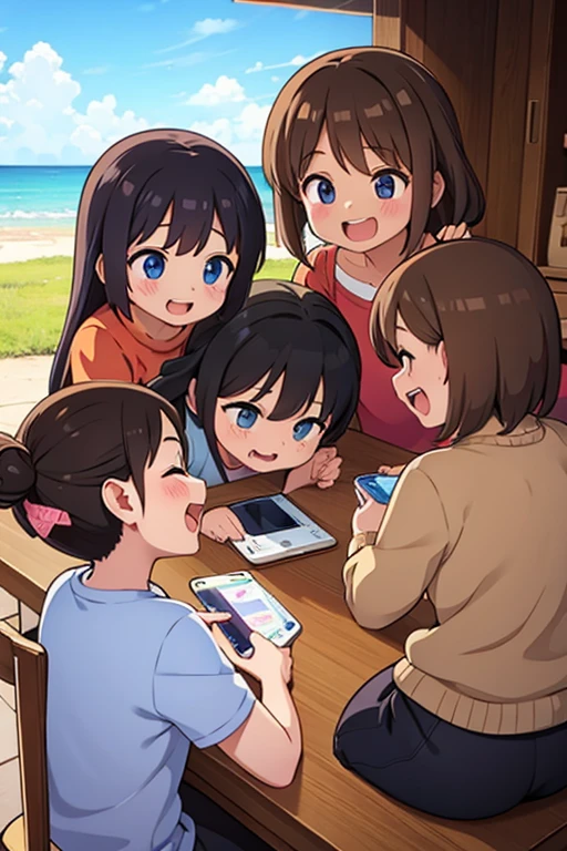 Group of girls giggling at a phone