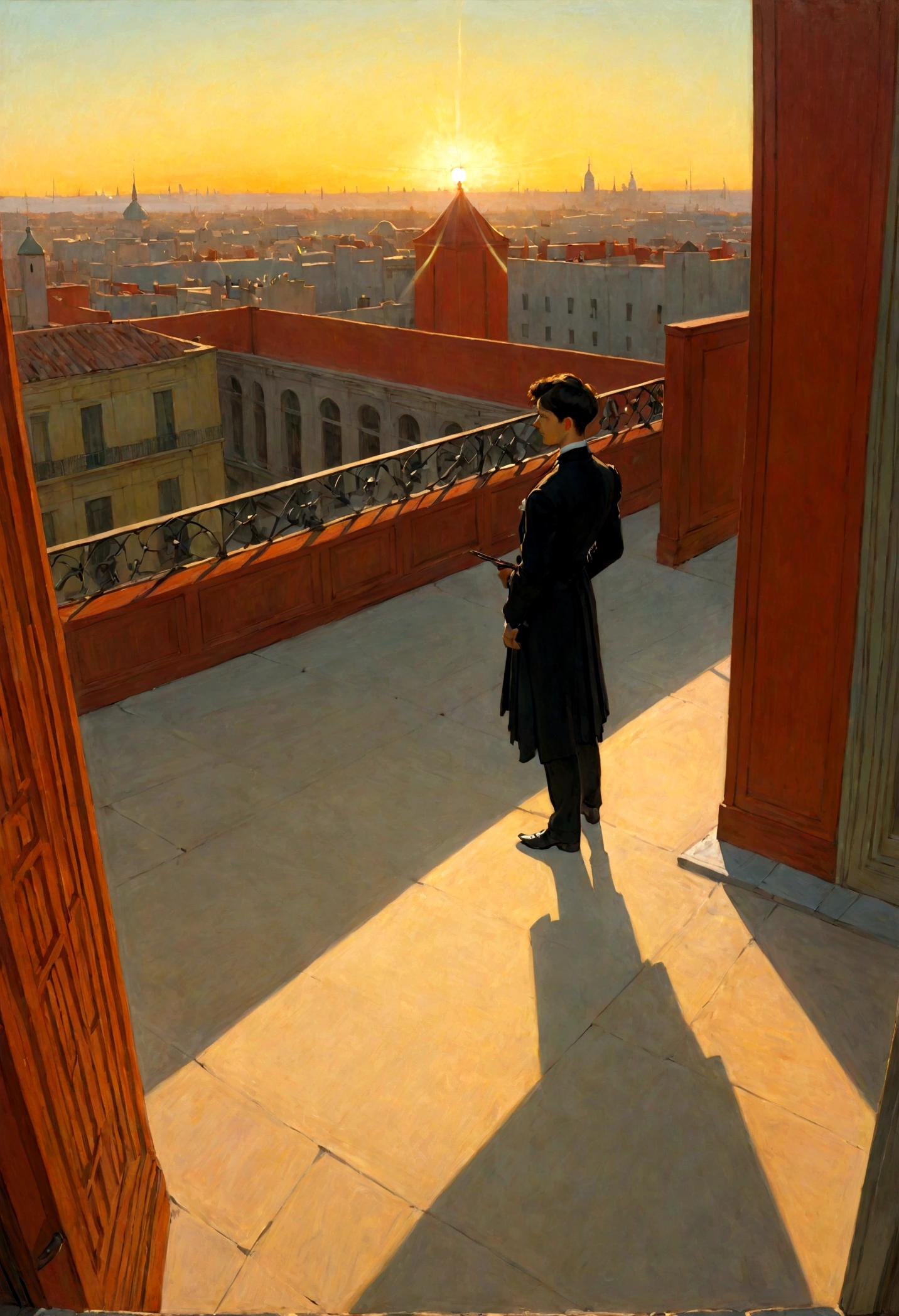 Impresionismo, hassam boy, Ramon Casas, John Atknson Grimshaw, Frederic Remington, luz del sol roja, escenario, Atardecer, ciudad,