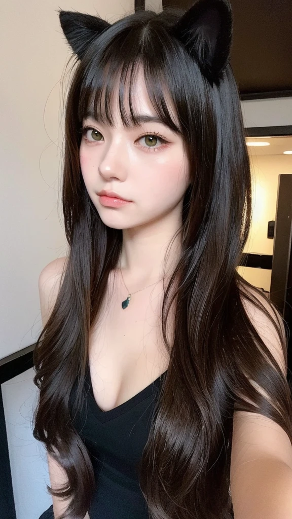 a close up of a woman with long hair wearing a cat ear, very beautiful cute catgirl, kawaii realistic portrait, artwork in the style of guweiz, beautiful anime portrait, realistic anime 3 d style, stunning anime face portrait, guweiz, 🤤 girl portrait, beautiful anime girl, cute anime girl portrait, beautiful anime catgirl, portrait anime girl