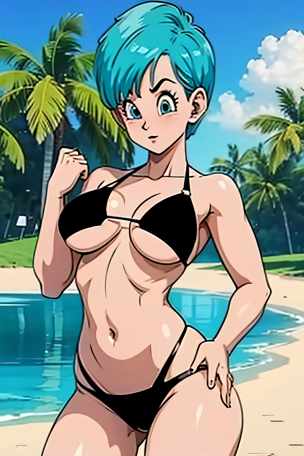 bulma, sexy en bikini negro transparente