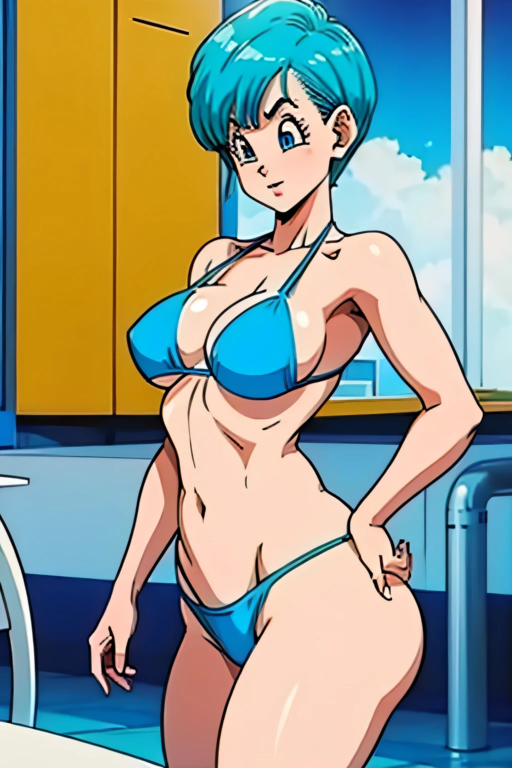 bulma, sexy en bikini blanco transparente , seduction position