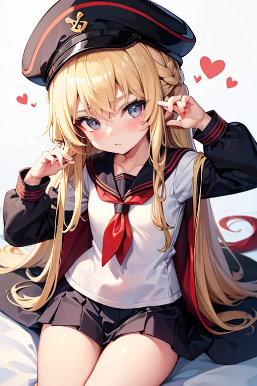 Soviet {loli}, fur hat, blonde long hair, sailor uniform