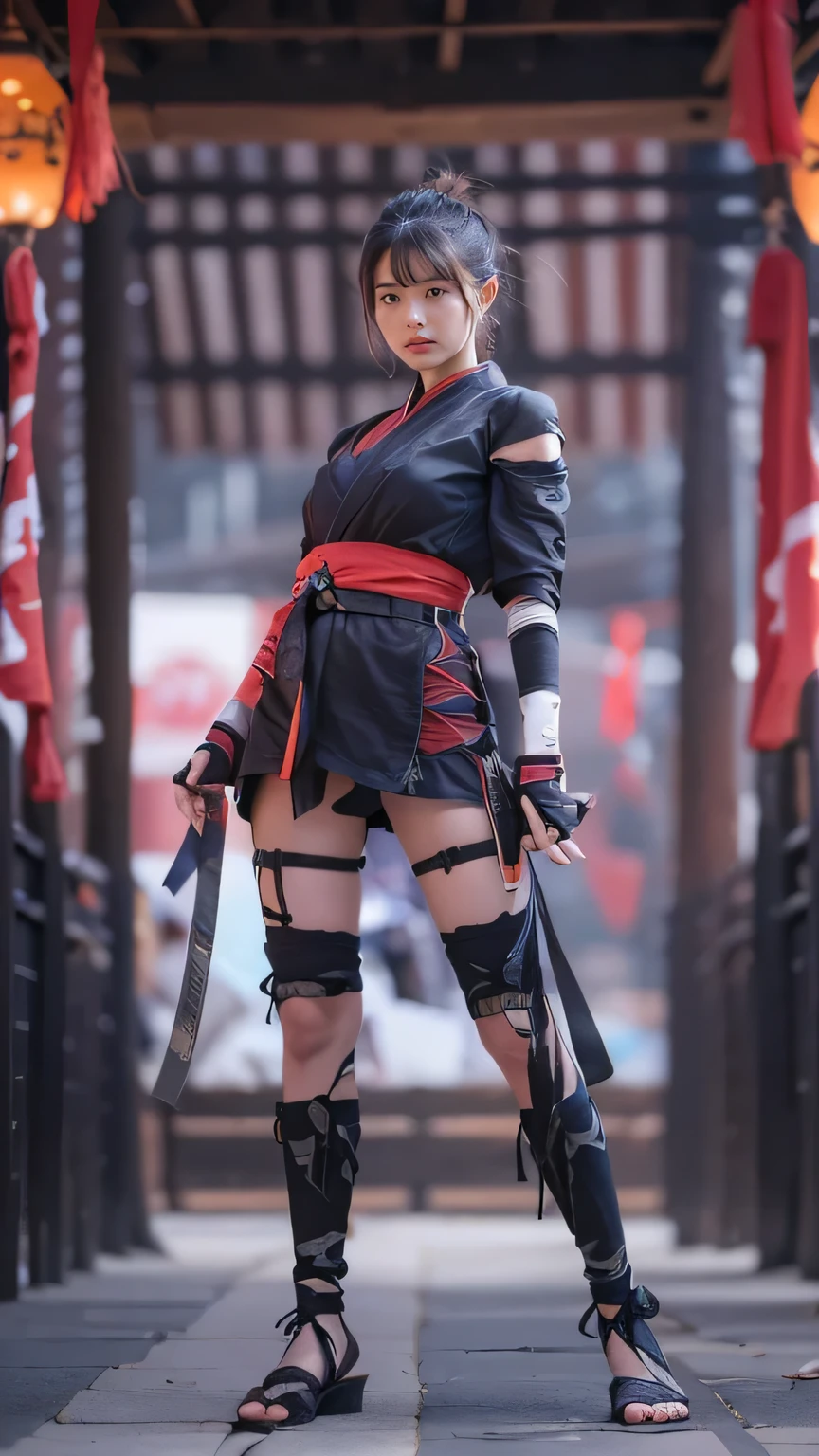 ((The background is the village of Shinobi:1.5)、Female ninja training in the village)、(Realistic、Like a photograph、Live Action、8k, Photorealistic, RAW Photos, Best image quality: 1.4), Single-lens reflex camera、RAW Photos, highest quality, Realistic, Highly detailed CG Unity 8k wallpaper, Written boundary depth, Cinematic Light, Lens flare, Ray Tracing, Realistic background、((waso:1.5、ninjya:1.3、kunoichi:1.4、skirtlift)、Sexy Ninja:1.37、Get into a fighting stance:1.3、Ninjutsu activation:1.2、Trained abdominal muscles、Big Breasts、Pull up the hem to reveal your underwear:1.3)、Grey Hair、short hair、Standing in the village、Night Village、((Ultra-dense skin))、 1 girl,Cute Kunoichi、((whole body:1.5)，Looking at the audience:1.1、Glare、I like that style、Pay attention to the details、The perfect outfit、(White skin)、An accurate portrait、Accurate Arm、Accurate feet、Beautiful legs、Precise thighs、Anatomically correct body、View from below