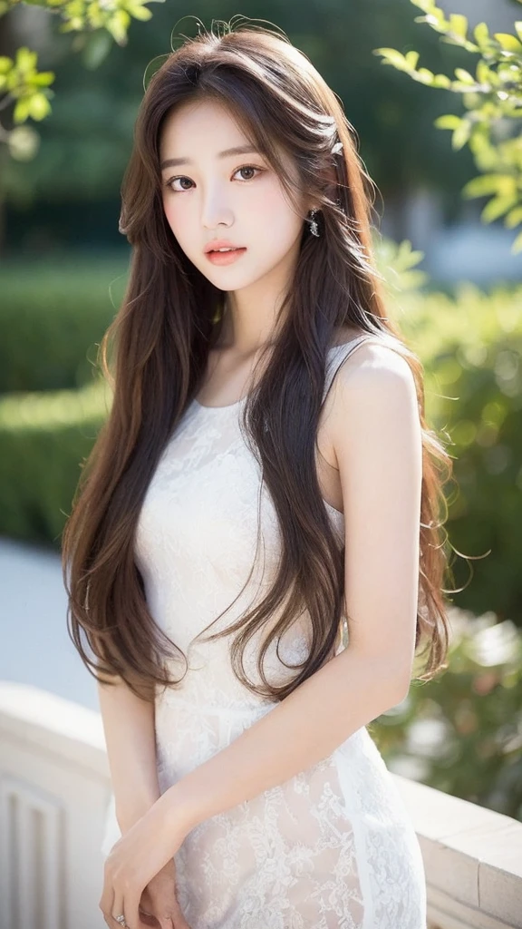 a woman with long hair and a white dress posing for a picture, beautiful south korean woman, beautiful portrait image, lovely delicate face, with long hair and piercing eyes, korean girl, beautiful aesthetic face, beautiful delicate face, beautiful asian girl, young adorable korean face, ethereal beauty, asian girl with long hair, beautiful young korean woman, beautiful anime portrait