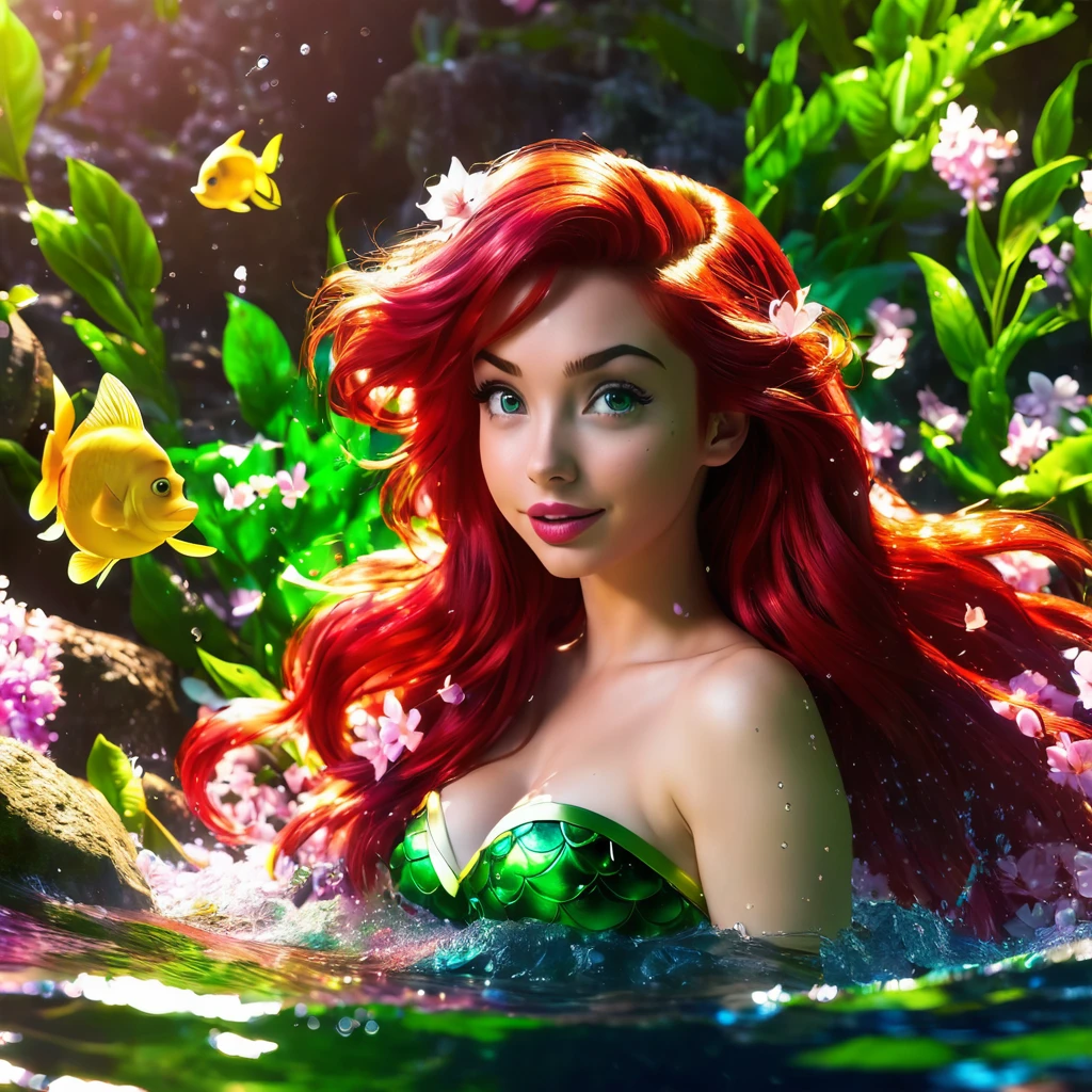 topless Ariel, the Little Mermaid with red hair and green eyes posing for a picture, haruno sakura, best anime 4k konachan wallpaper, seductive anime girl, marin kitagawa fanart, sakura petals around her, splash art anime , anime style 4 k, anime moe artstyle, high quality anime artstyle, detailed anime artwork, anime wallaper, anime topless girl