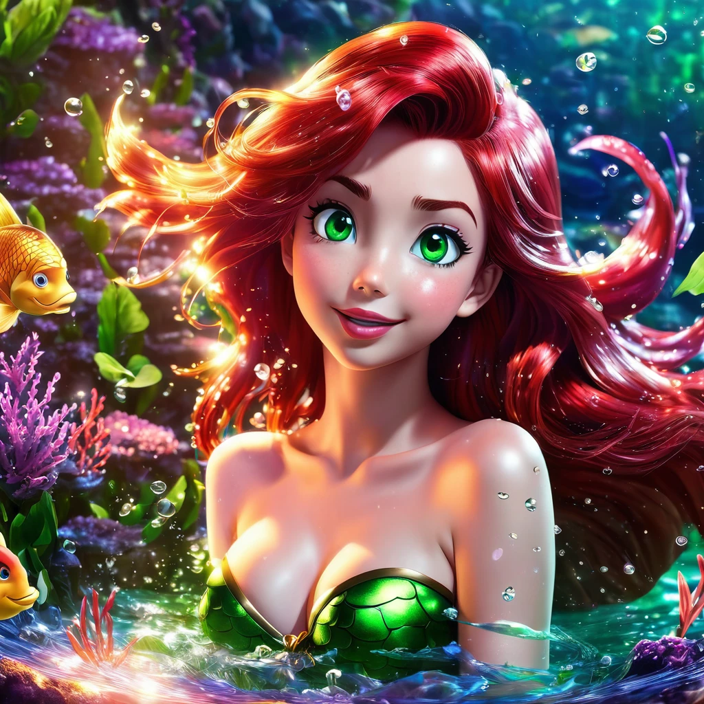 topless Ariel, the Little Mermaid with red hair and green eyes posing for a picture, haruno sakura, best anime 4k konachan wallpaper, seductive anime girl, marin kitagawa fanart, sakura petals around her, splash art anime , anime style 4 k, anime moe artstyle, high quality anime artstyle, detailed anime artwork, anime wallaper, anime topless girl