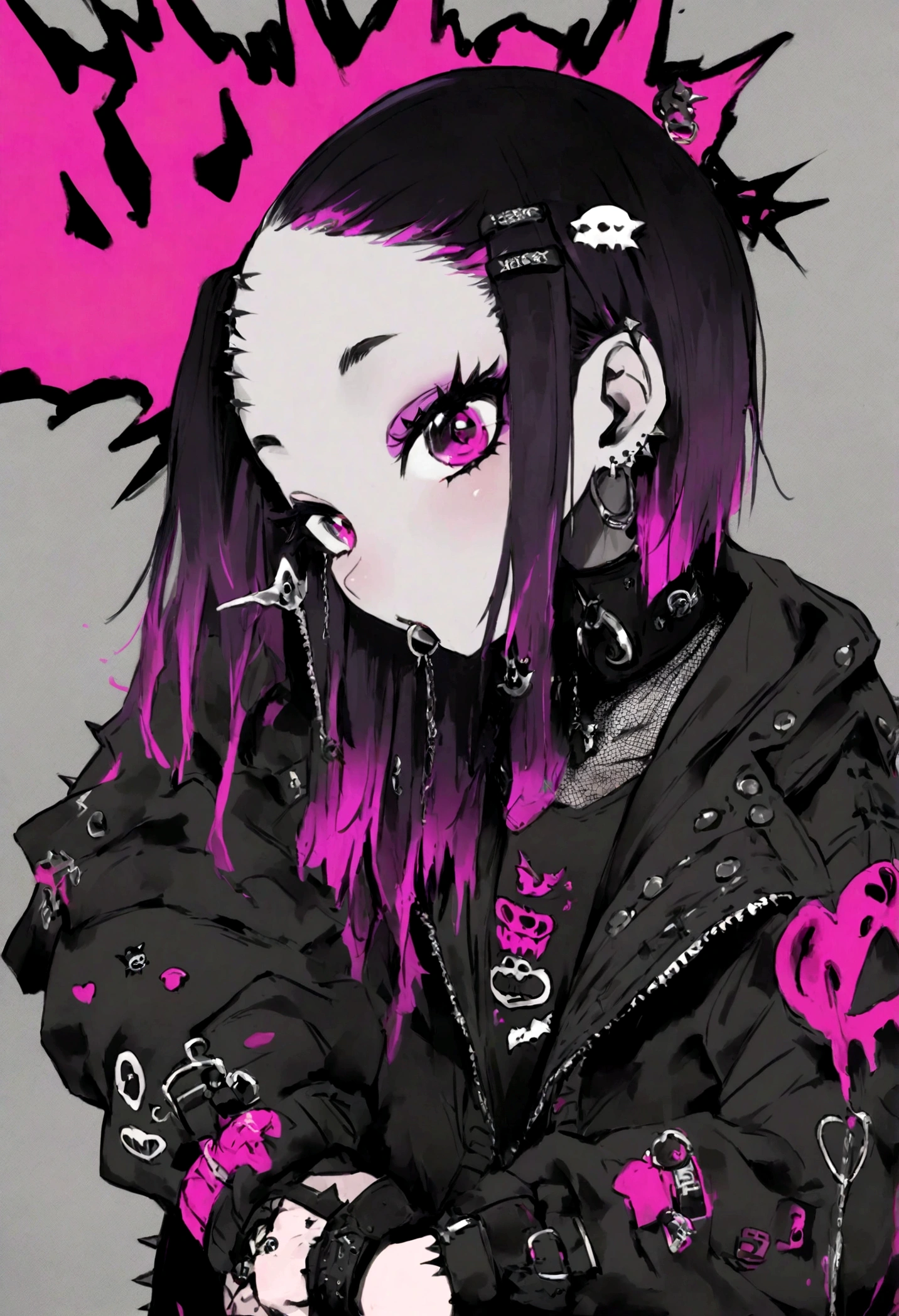 traditional japanese emo geisha skinhead, hairgoth, emo goth spikey fashion shoot editorial style, Hypebeast ultra fast fashion gang signs with goth emo accessories