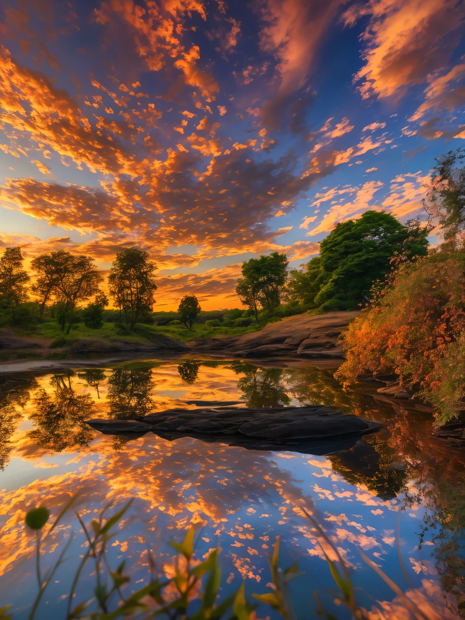 Sunset, evening glow, distant view, realistic, rich colors, gorgeous and colorful, wide-angle lens, shooting in the evening, positive film, naturalistic style, high-definition filming.