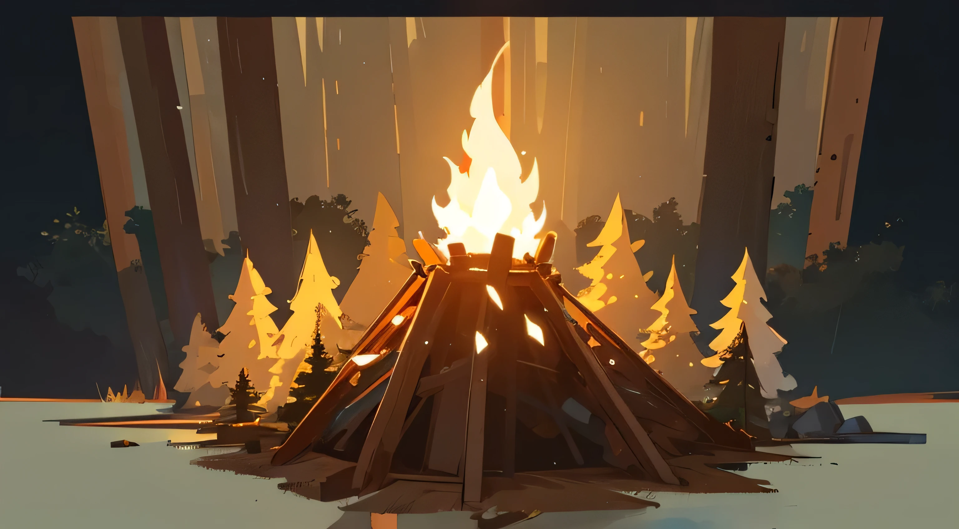 forest night Illustrated style Bonfire