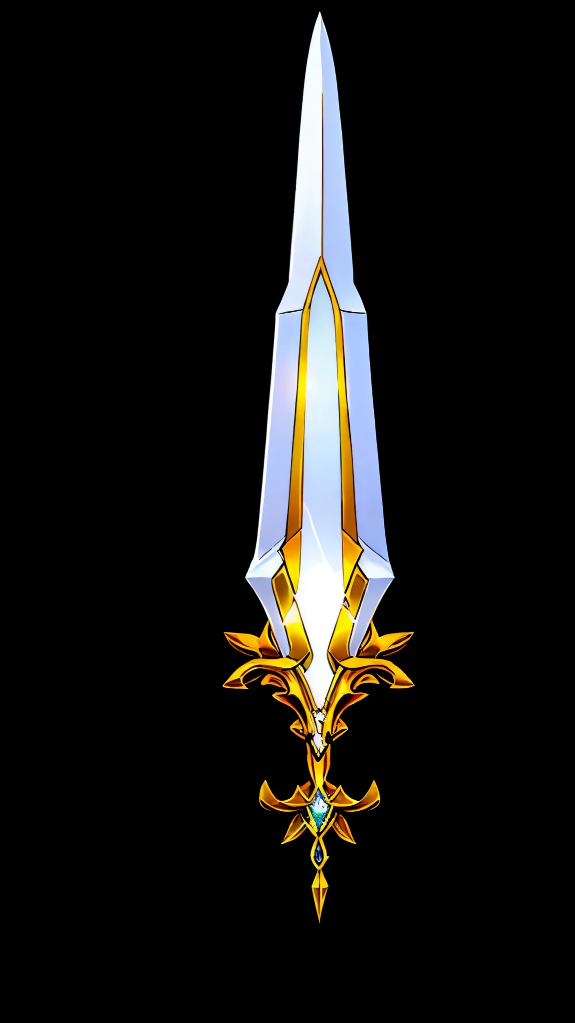 Game Art of golden blade with long hilt, best quality, Trending on Artstation, masterpiece, yellow jewel,(white background)