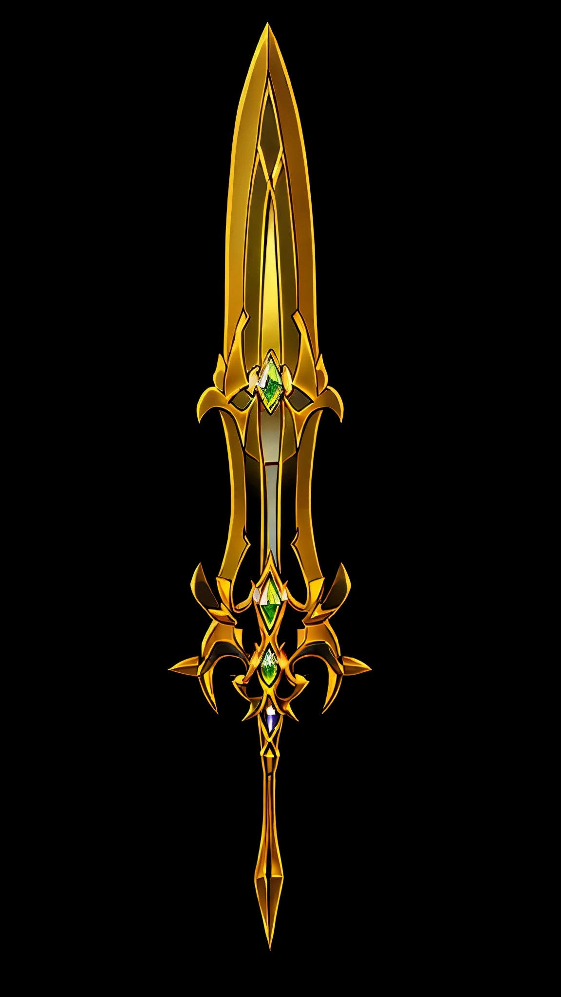 Game Art of golden blade with long hilt, best quality, Trending on Artstation, masterpiece, yellow jewel,(fom side)