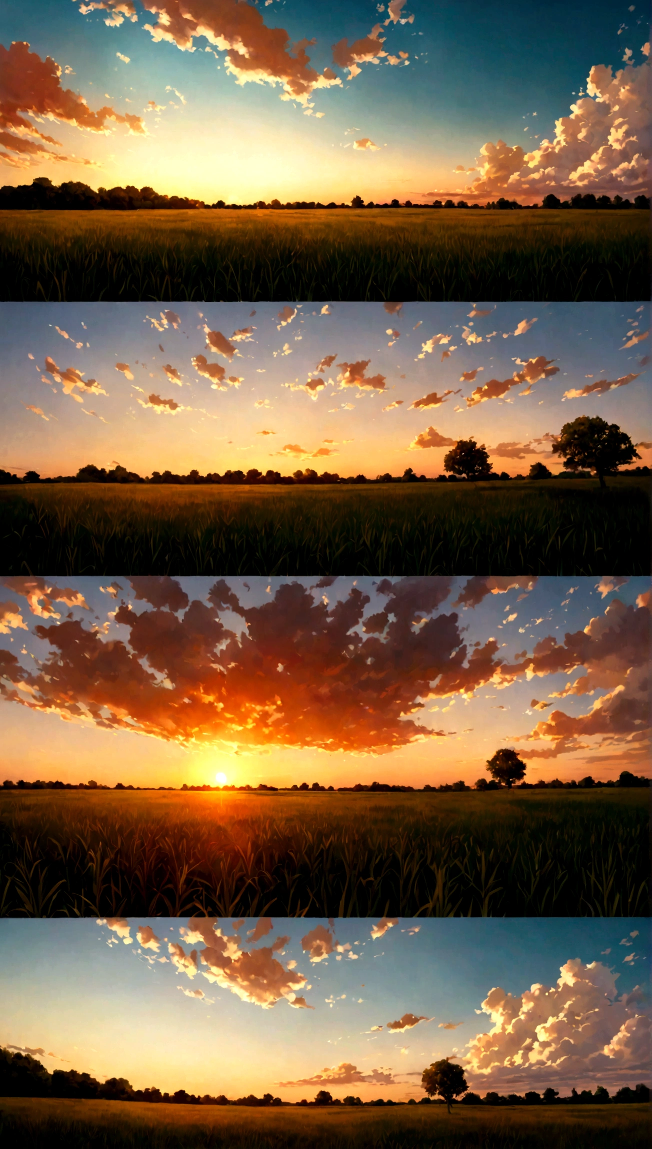 Sunset, evening glow, distant view, realistic, rich colors, gorgeous and colorful, wide-angle lens, shooting in the evening, positive film, naturalistic style, high-definition filming.