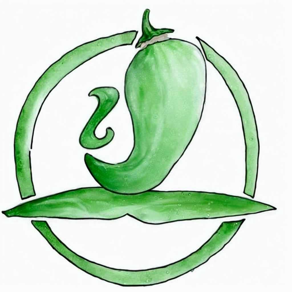 Drawing of a green chili pepper,There is an "s" in the middle, illustration logo, Weed cutie mark, Logo Art, Inspired by Masamitsu Ōta, Artist interpretation, Drawn image, Inspired by Zhou Wentianchong, Full color illustrations, vinegar sauce, Artist interpretation, 2d logo, Avatar pictures, Plant essence, Logo without text