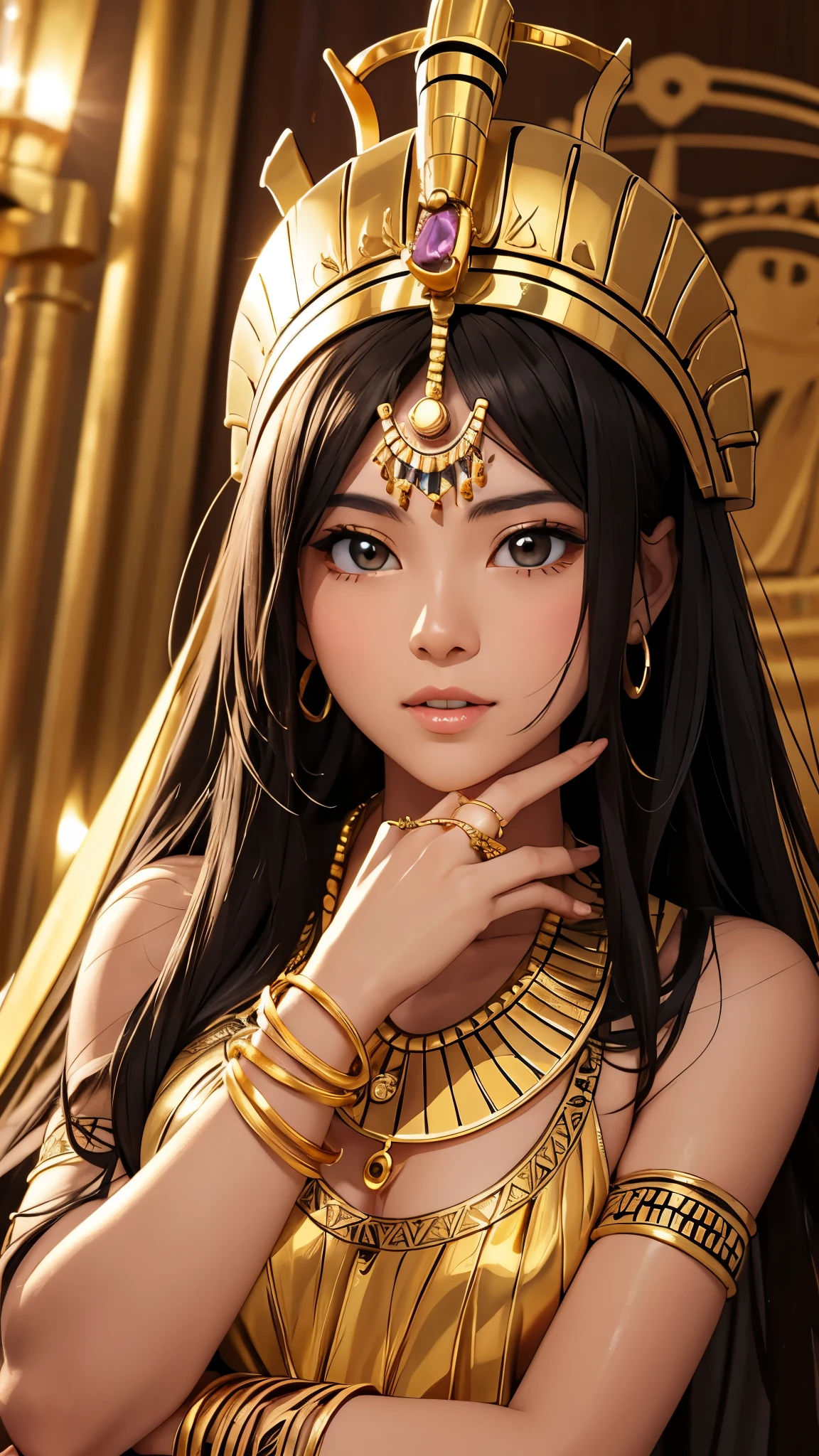 Tutankhamun、Gold shining skin delicate and beautiful、、gold、gold necklace、ring、gorgeous