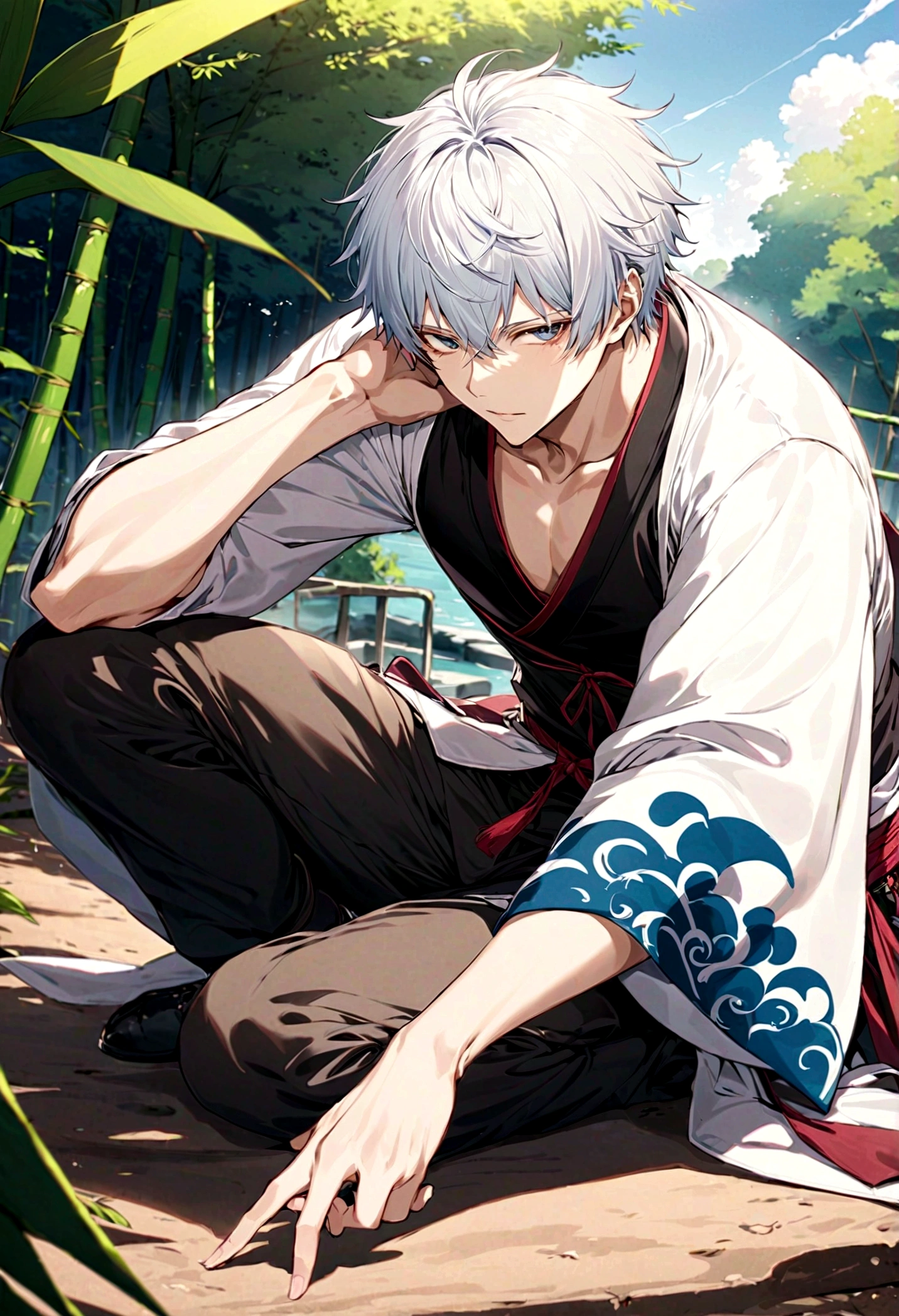 masterpiece, best quality, detailed, Gintama, Sakata Gintoki, outdoor,