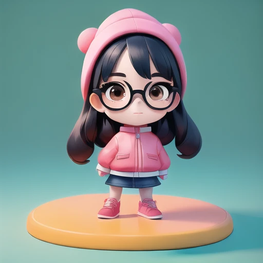 (masterpiece,best quality:1.5), 3D character, 1 girl, chibi, Umaru chan, pink clothes, (full body:1.2), transparent background, Black hair, glasses
