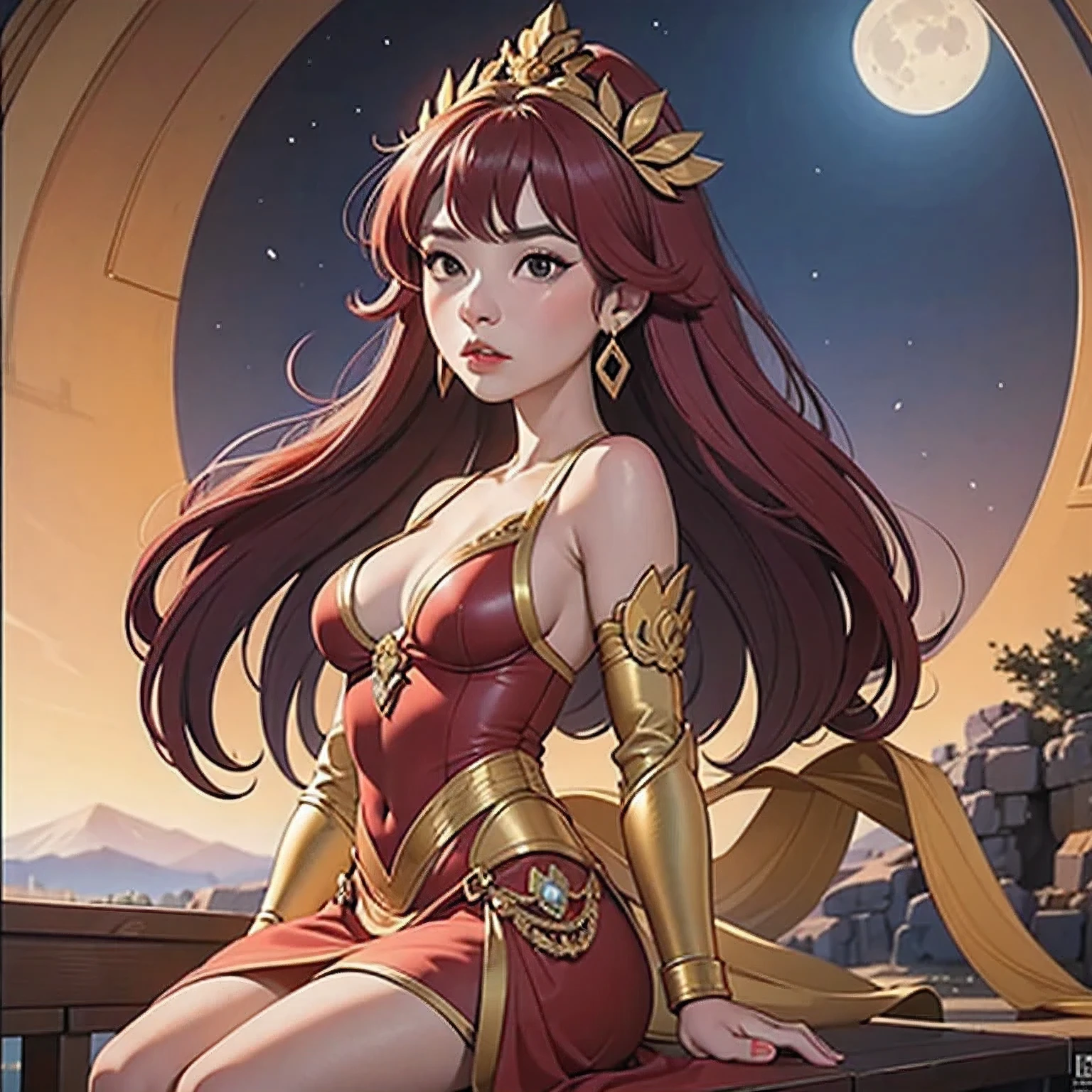 anime art of a woman with red hair and a red dress, alphonse mucha and rossdraws, anime goddess, goddess. extremely high detail, ((a beautiful fantasy empress)), goddess of the moon, a beautiful fantasy empress, moon goddess, lunar goddess, red haired goddess, goddess of the sun, artgerm. anime illustration, korean art nouveau anime，araffed woman in a gold dress standing in front of a table, cinematic goddess body shot, body golden armor, golden armor, angelic golden armor, gold body, wearing golden armor, gold armor, wearing gold armor, elegant gold body, ornate bikini armor, golden armour, stunning armor, back - view, sleek gold armor, golden goddess, 1girl, solo，a woman with red hair sitting on a rock in a cave, red haired goddess, anime goddess, earth goddess mythology, in the art style of mohrbacher, fantasy art style, anime fantasy illustration, anime fantasy artwork, the greek goddess aphrotite, mohrbacher, 4k fantasy art, fantasy style art, beautiful goddess, goddess. extremely high detail