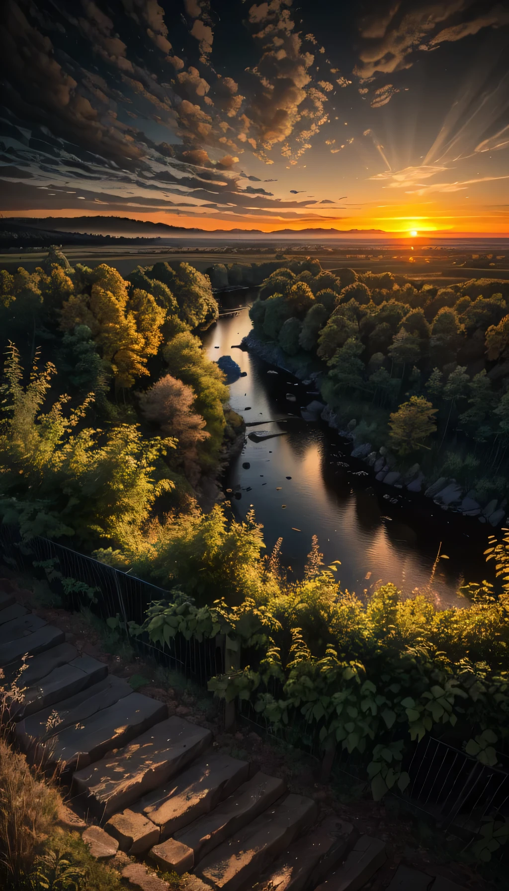 A high resolution, imagination, (Realistic), clear skies, composition, Sunset, (hdr:1.5), Outdoors, Intricate details