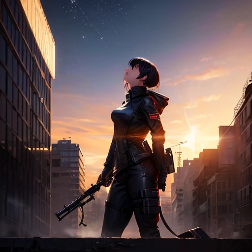 (Famous Paintings:1.2,highest quality,Super detailed,Powerful backlight:1.3,silhouette:1.45),, , //character, 1 Solo Female Mercenary,Ghost in the Shell kusanagi motoko,One eye is glowing red:1.2,Expression: Murderous expression,Overlooking the city.Black leather tight suit:1.2, Hand with a huge anti-tank rifle (Winchester Williams .50),Standing pose,(Looking up angle:1.35), , //background, in Rooftop of a building at night background:1.2,,8k,Unreal Engine 5.Unity.Octanellender