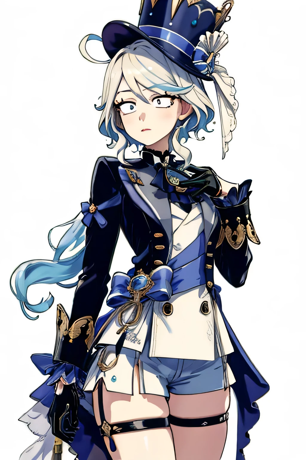 Young woman, furin\(GenshinImpact\), gloves, top hat, short shorts,
