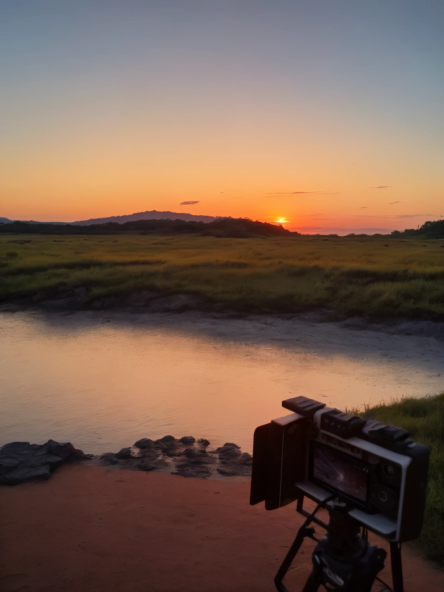 Sunset, evening glow, distant view, realistic, rich colors, gorgeous and colorful, wide-angle lens, shooting in the evening, positive film, naturalistic style, high-definition filming.