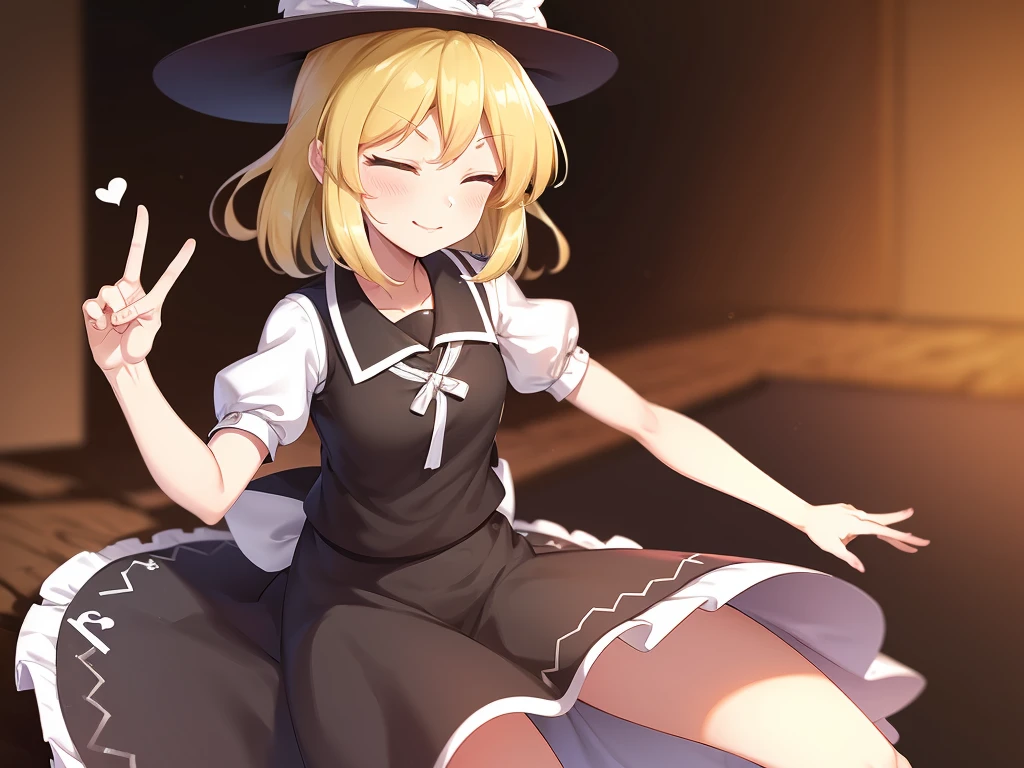 1girl, , , masterpiece, best quality, , medium blonde hair, forehead visible bags, yellow eyes, hat, heart, black headwear, puffy short sleeves, log black skirt, heart hads,,1girl, solo, yellow eyes, yellow hair, bow, hat bow, socks, black footwear, black skirt, short sleeves, yuki (touhou), black vest, white sleeves, frill skirt, light smile, from behind, to lift up one’s skirt, cowboy shot, from front, standing , raise one leg, crossed arms, arms up behind, arms behind back, hand between legs, put hands hip, one hand on hip, forward hands, arms raised in the air, punch hands, peace sign, waving, put up index finger, sit, lie down, closed eyes, lie face down, looking back, put one hand chest, leaning forward, cleavage, close up, horizontally outstretched arms, horizontally outstretched legs, front view, front face