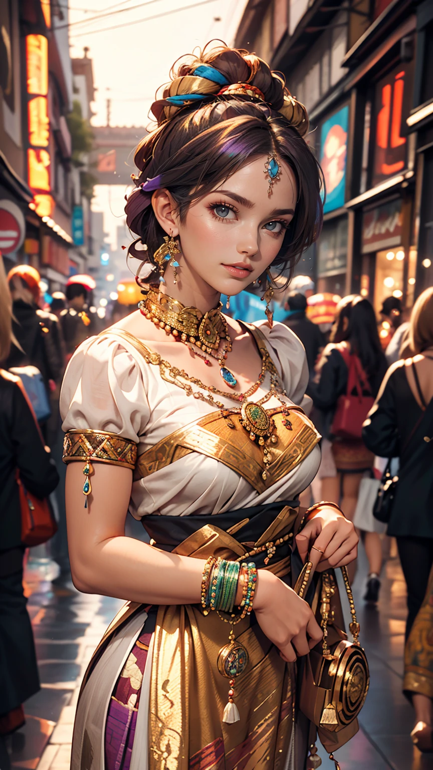 (Absurd, High resolution, Super detailed), (One girl:1.3), Twin tails, Purple Hair, break , Glitch Art, Digital Distortion, Pixelated Fragments, Data Corruption, Colorful Noise, Visual clutter, contemporary aesthetics break , Enamel Art, Glass-like surface, Vibrant colors, Glossy finish, Reflective Texture, Richly pigmented, fluid forms break , Ethnic Style, Traditional attire, Vivid patterns, Handmade textiles, Cultural Motifs, Beaded Jewelry, Artisan handmade accessories