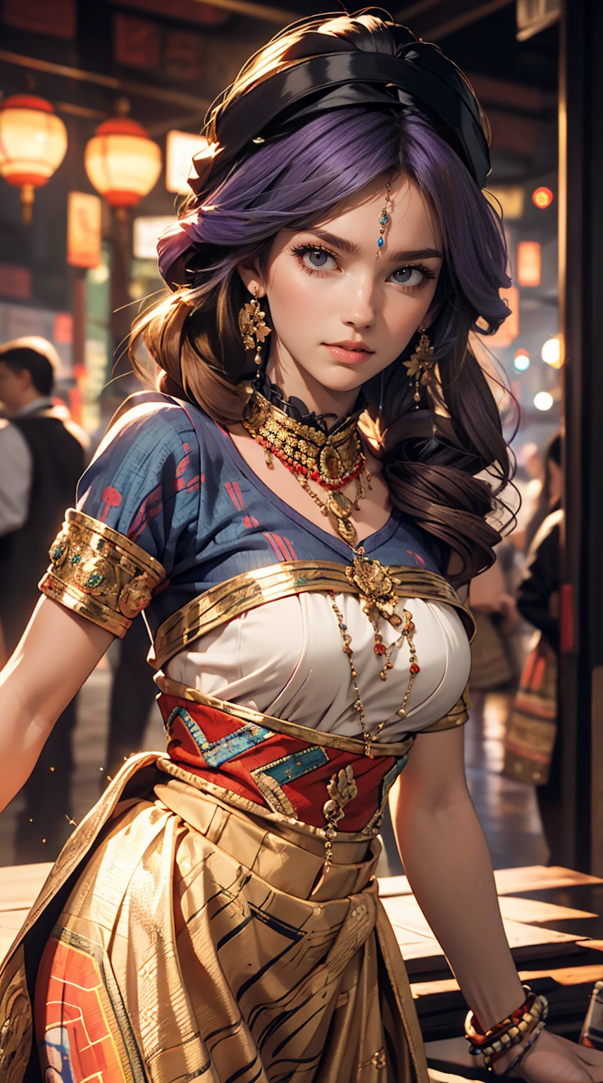 (Absurd, High resolution, Super detailed), (One girl:1.3), Twin tails, Purple Hair, break , Glitch Art, Digital Distortion, Pixelated Fragments, Data Corruption, Colorful Noise, Visual clutter, contemporary aesthetics break , Enamel Art, Glass-like surface, Vibrant colors, Glossy finish, Reflective Texture, Richly pigmented, fluid forms break , Ethnic Style, Traditional attire, Vivid patterns, Handmade textiles, Cultural Motifs, Beaded Jewelry, Artisan handmade accessories